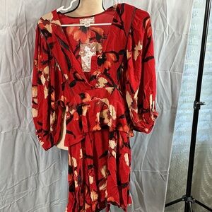 Band of the Free Floral Dress NWT Size Small Red Boho Peplum Style